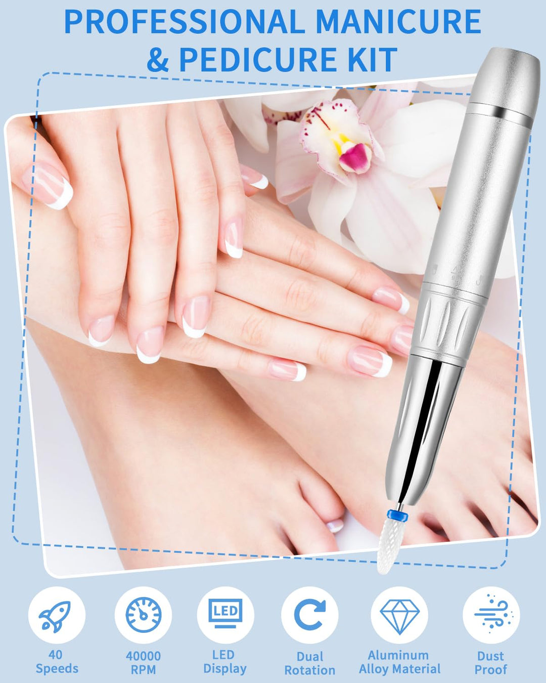 Nagelfräser, Nagelfräser für Gelnägel, Elektrische Nagelfeile 40000 u/Min Verstellbare Geschwindigke