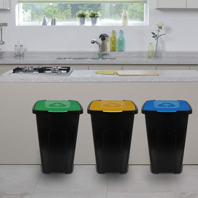 TW24 Mülleimer 50L mit Klappdeckel 3er Set Recycling Abfalltonne Mülleimer Abfalleimer