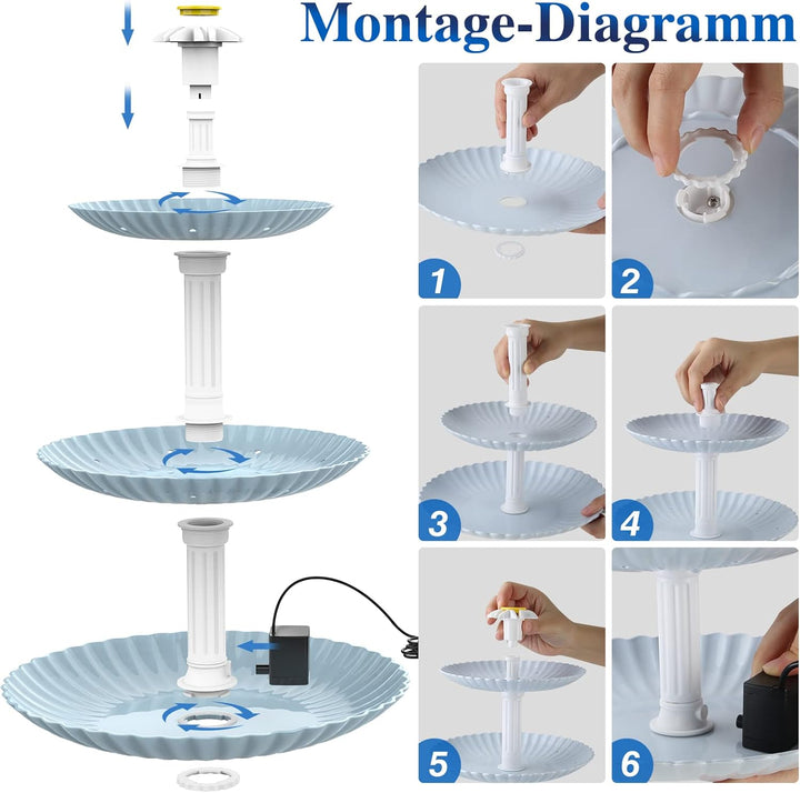 AISITIN DIY Deko Brunnen,Vogeltränke Sets mit 3,5W Solar Springbrunnen, 3 stufige Vogelfütterer für