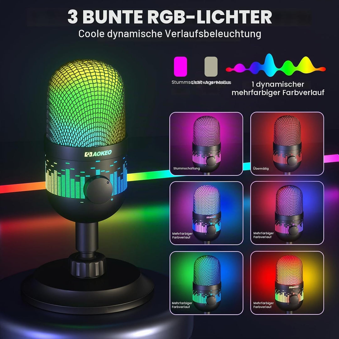 aokeo Gaming Mikrofon, USB Computer Mikrofon für PC, Mac, PS4/5, Kondensator Podcast Mic für Studioa