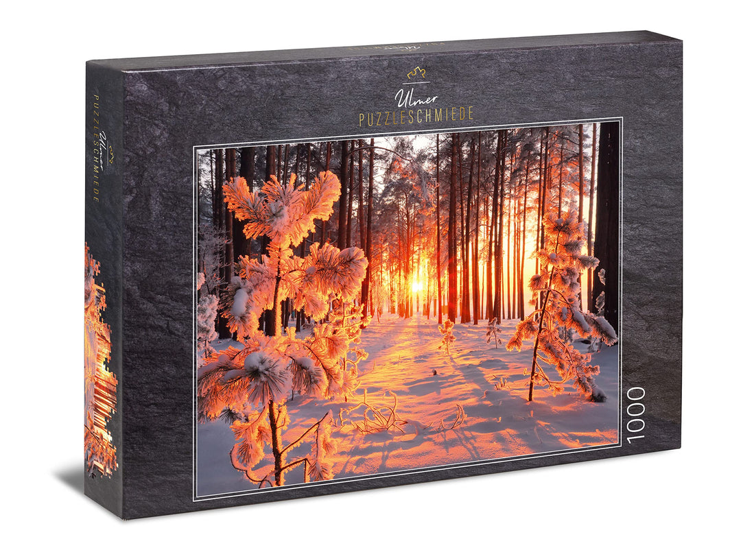Ulmer Puzzleschmiede - Puzzle „Wintersonne“ - Klassisches 1000 Teile Jahreszeiten-Puzzle - Schnee-La