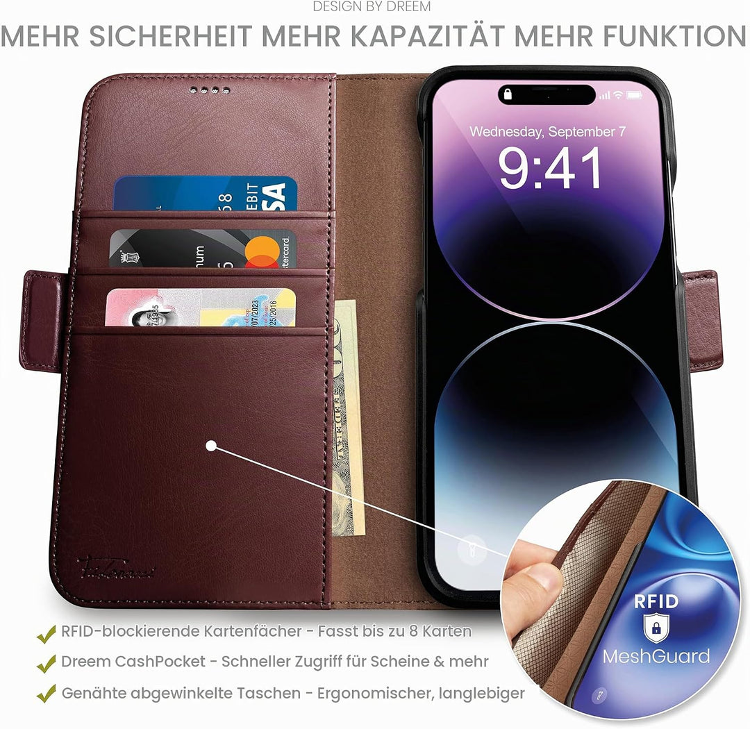 Dreem Fibonacci iPhone 14 Pro Max Brieftaschen-Etui / 2-in-1 stossfestes Etui und abnehmbares Folio
