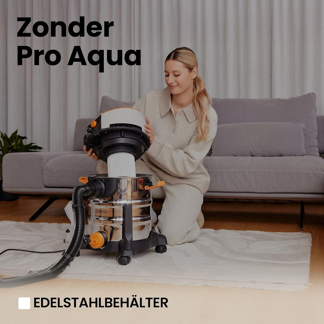 Zonder Pro AQUA Waschsauger – 1400W Nass- &amp; Trockensauger mit Sprühextraktion, 4L Frischwassertank,