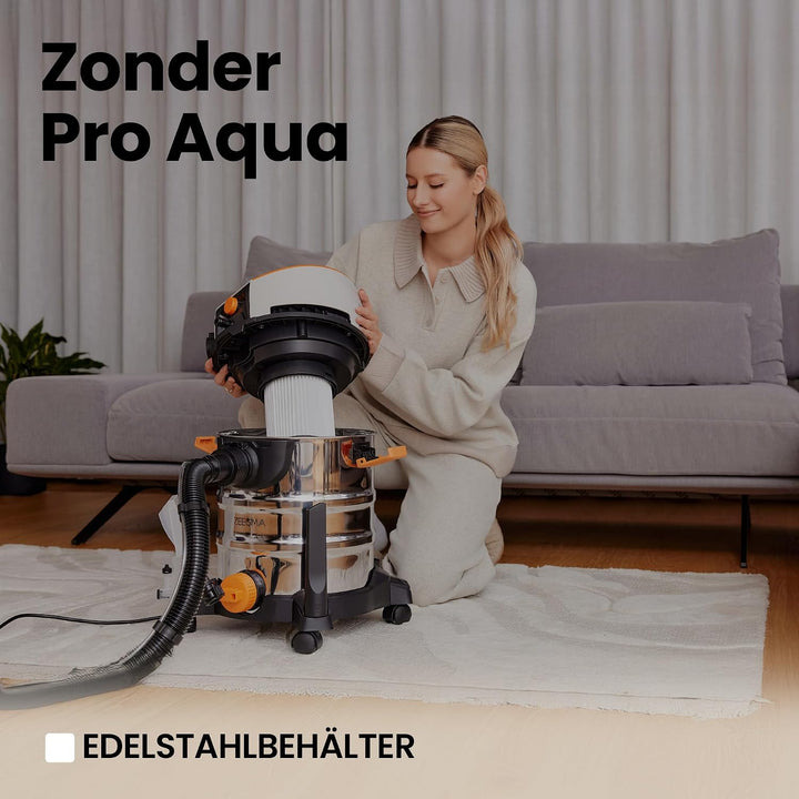 Zonder Pro AQUA Waschsauger – 1400W Nass- &amp; Trockensauger mit Sprühextraktion, 4L Frischwassertank,
