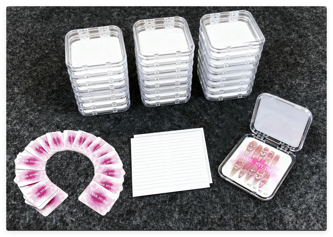 fafzms 20 Stück Nagelaufbewahrungsbox Organizer (8.5x8.5cm) + 60 Stück Verbessertes Doppelseitiges K