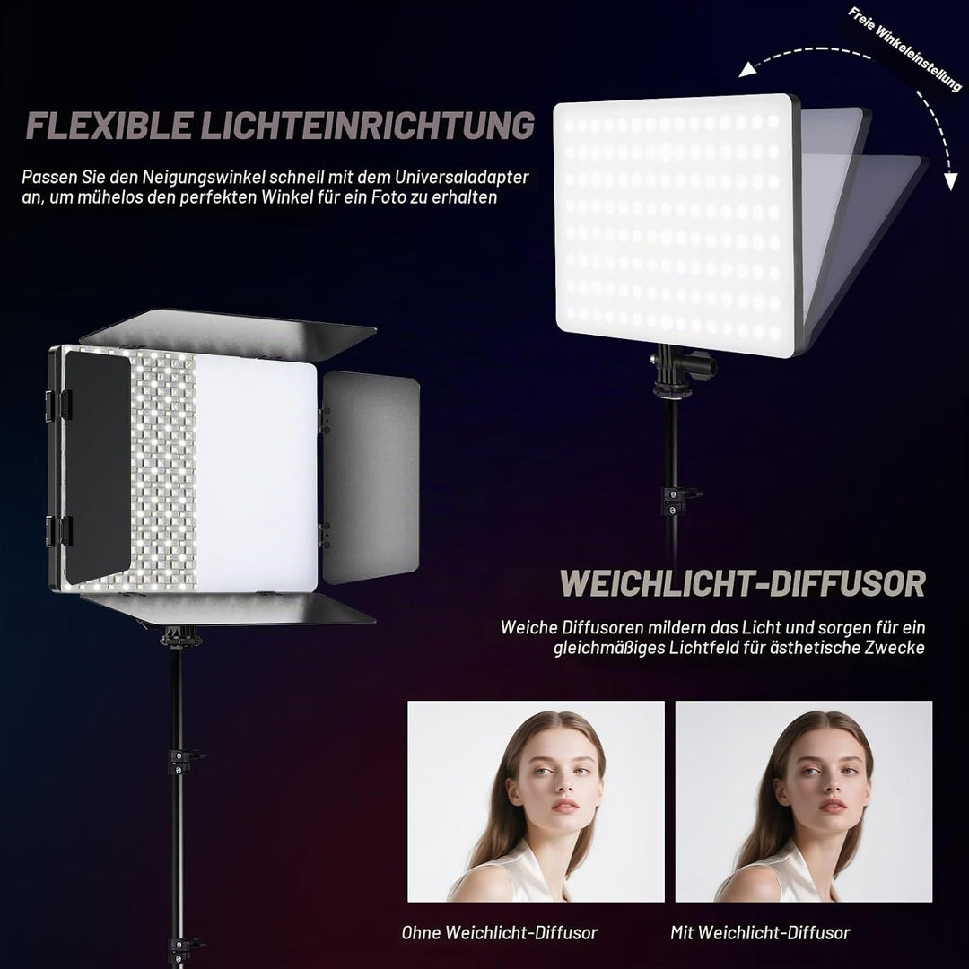 Soonpho 2-Pack RGB LED VideoLicht Set Panel Videoleuchte Barn Door 2500–8500K Dimmbare 20W Light Fot