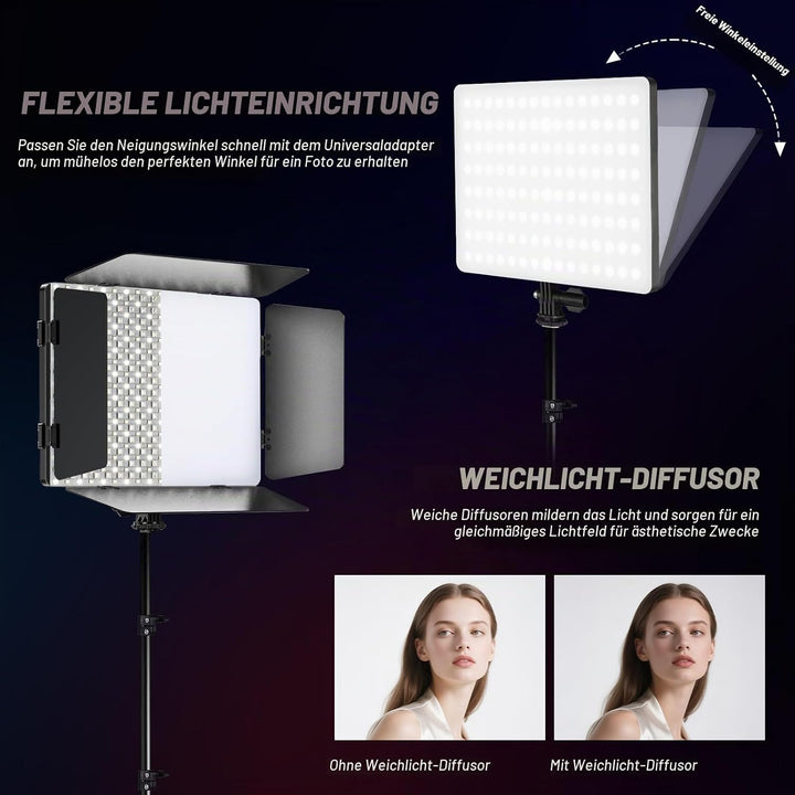Soonpho 2-Pack RGB LED VideoLicht Set Panel Videoleuchte Barn Door 2500–8500K Dimmbare 20W Light Fot
