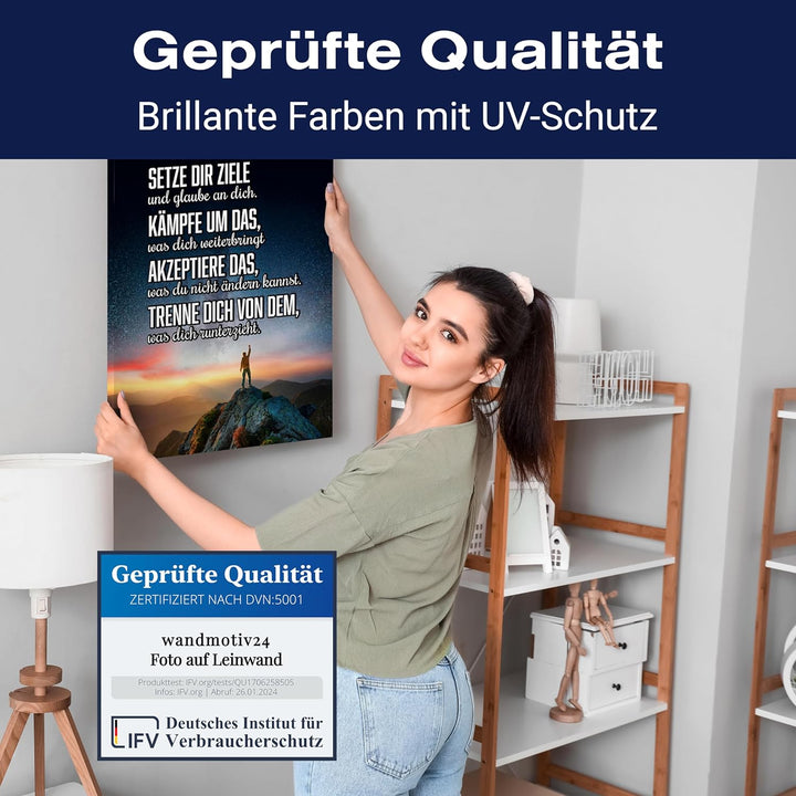 wandmotiv24 Motivations Motiv als Leinwandbild, 100x75cm, Hochformat, Motivation, setze dir Ziele, B