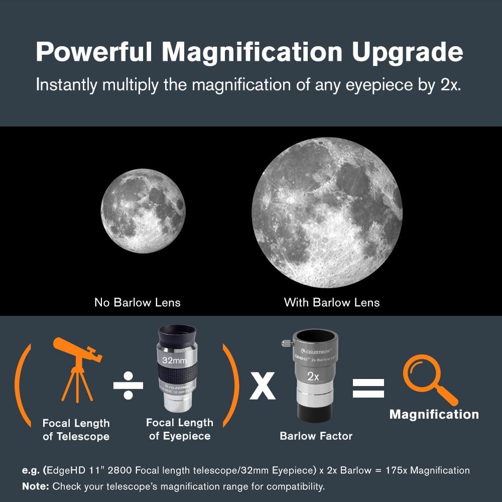 Celestron 93326 2 x 1,25'' Omni Barlowlinse Silber Single, Single