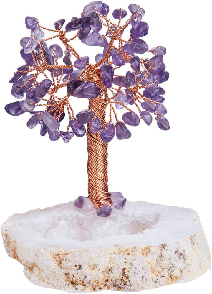 mookaitedecor Amethyst Natural Crystal Money Tree mit Druzy Geode Quarzsockel, Kupferdraht gewickelt