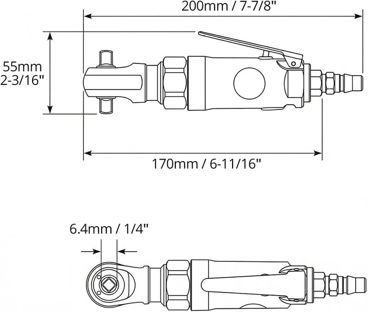 QWORK® Druckluft Ratscheschrauber, 1/4" 35 Nm Druckluft-Schlagschrauber, Umschaltbarer Ratschenkopf