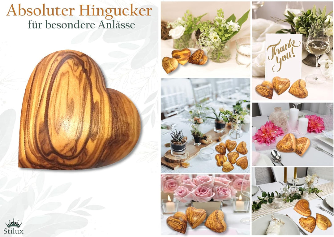 Stilux 2er-Set Herz Handschmeichler aus sehr schön gemasertem Olivenholz 7 cm | Glücksbringer Deko H