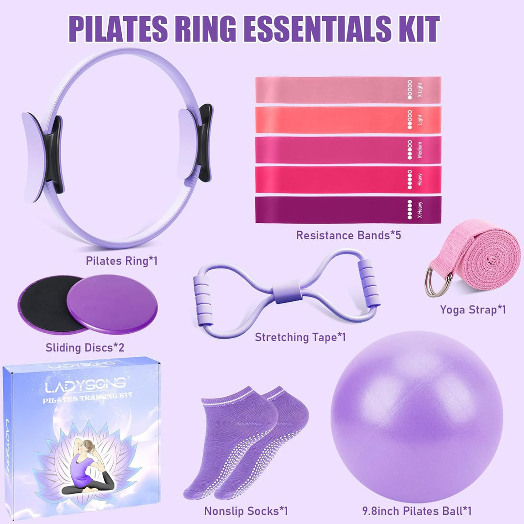 Pilates Ring Set - Pilates Essential Kit mit 12,6''/32 cm Magic Circle, Pilates Ball, Pilates Bänder