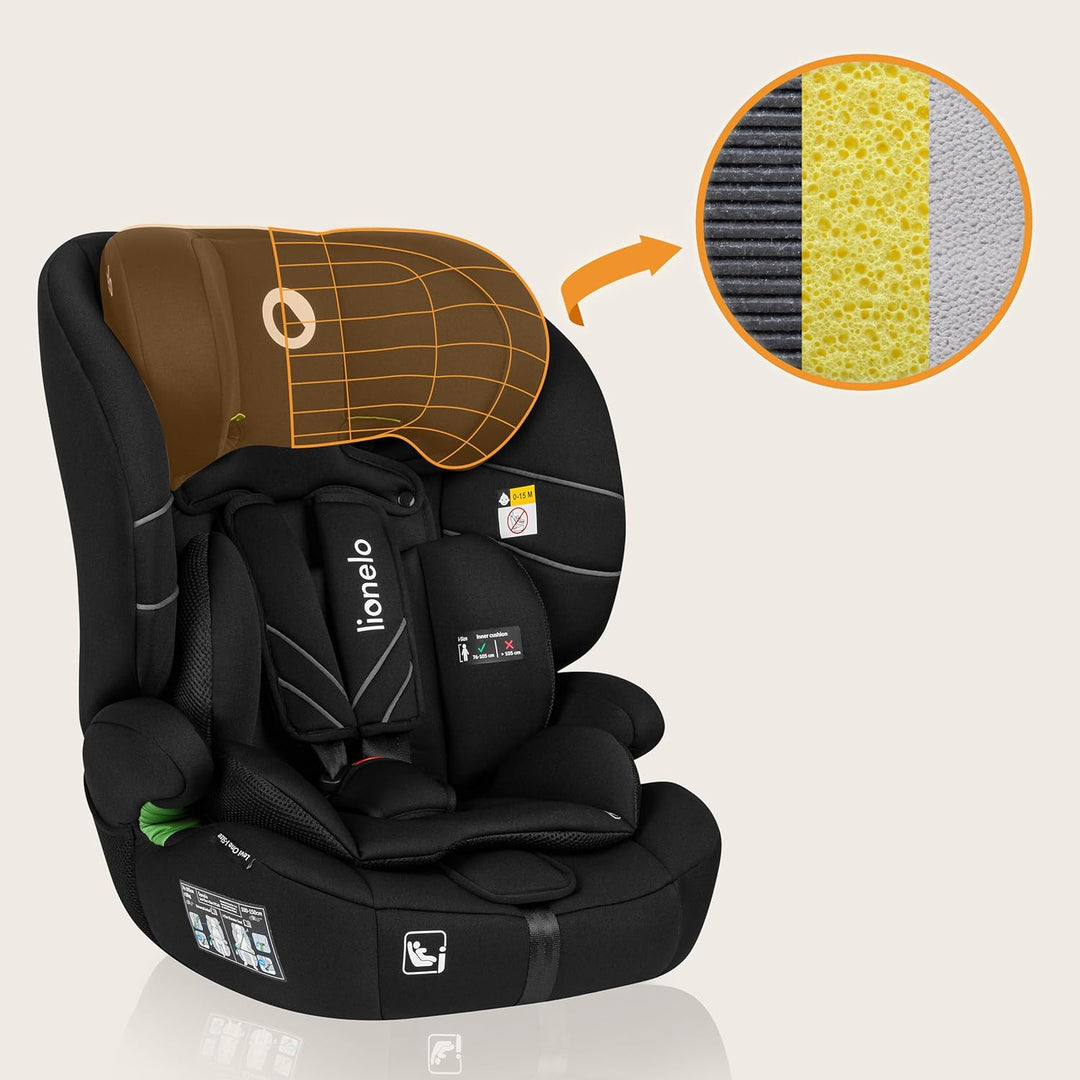 LIONELO LEVI ONE I-SIZE 76-150 cm Kinderautositz, Gruppe 1 2 3, Seitenschutz, 10 Grad Kopfstützenver
