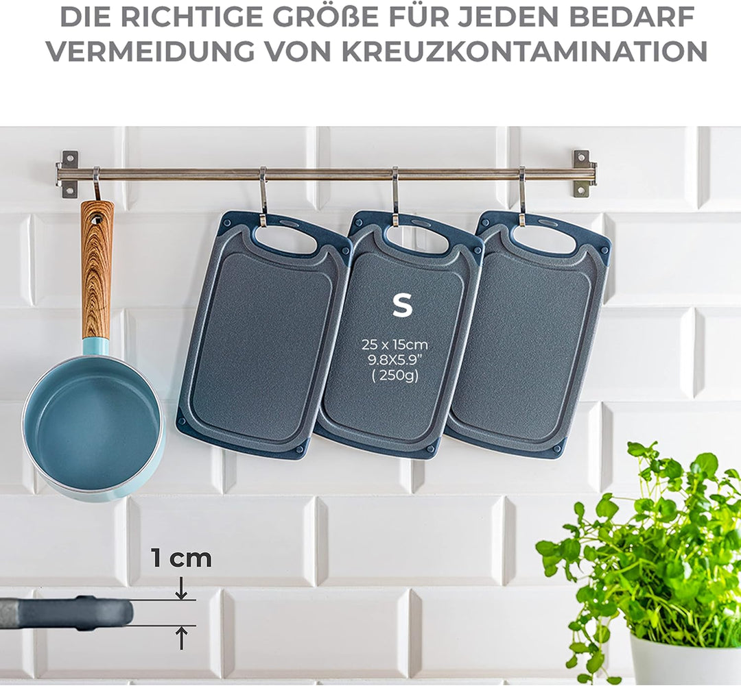 Exitoso Das Original Frühstücksbrettchen 6er Set Schneidebrett, rutschfest mit Saftrille und Griff,