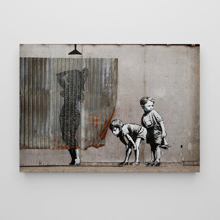 Giallobus - Gemälde - Banksy - - Standardleinwand - 140x100-10 - Frauendusche - Bereit zum Aufhängen