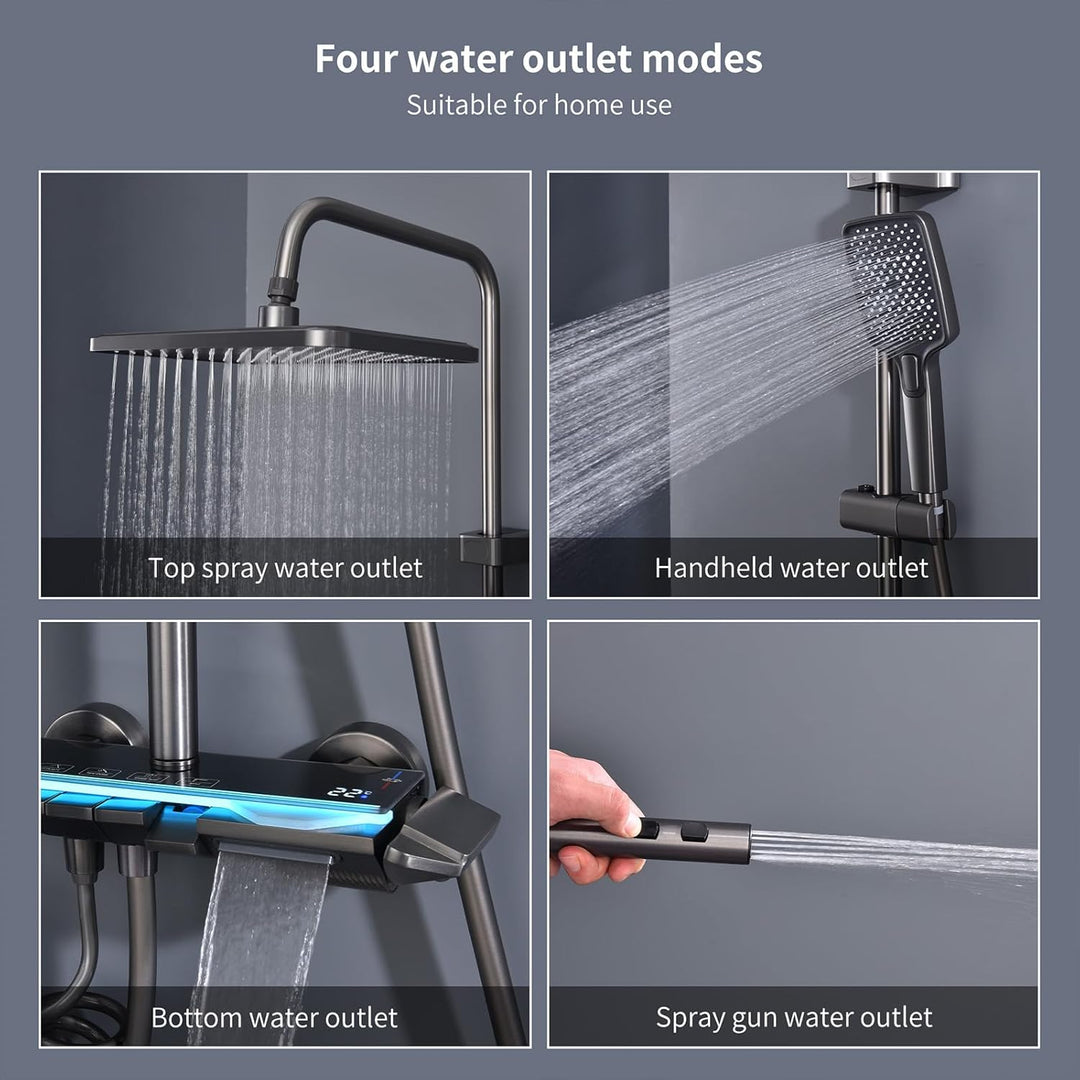 HOMELODY Duscharmatur Komplettset mit Glasablage - Regendusche mit Armatur und 30cm, Duscharmatur mi