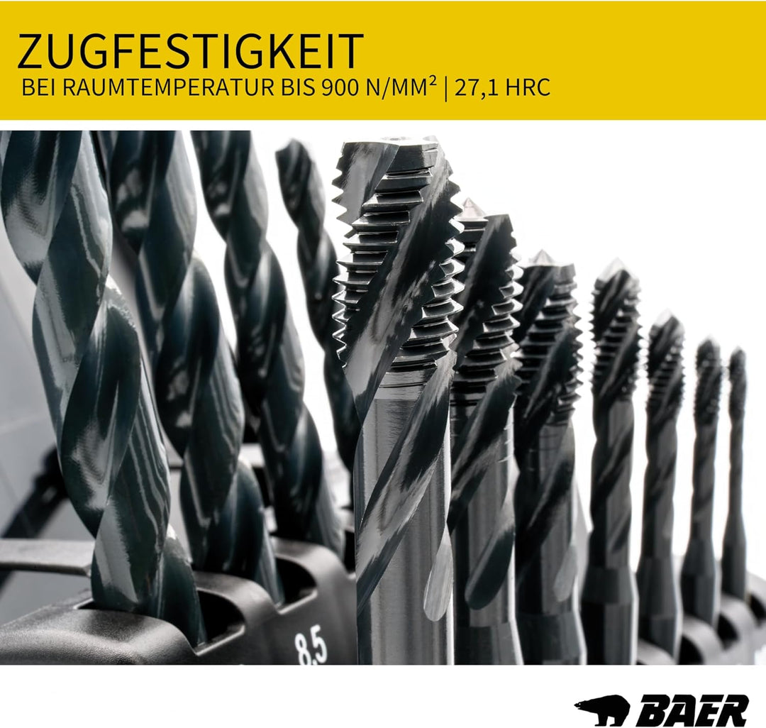 BAER Gewindeschneider Set M3 - M12 TriTap HSSE-VAP: Gewindebohrer Set Sackloch - Kernlochbohrer - Ge