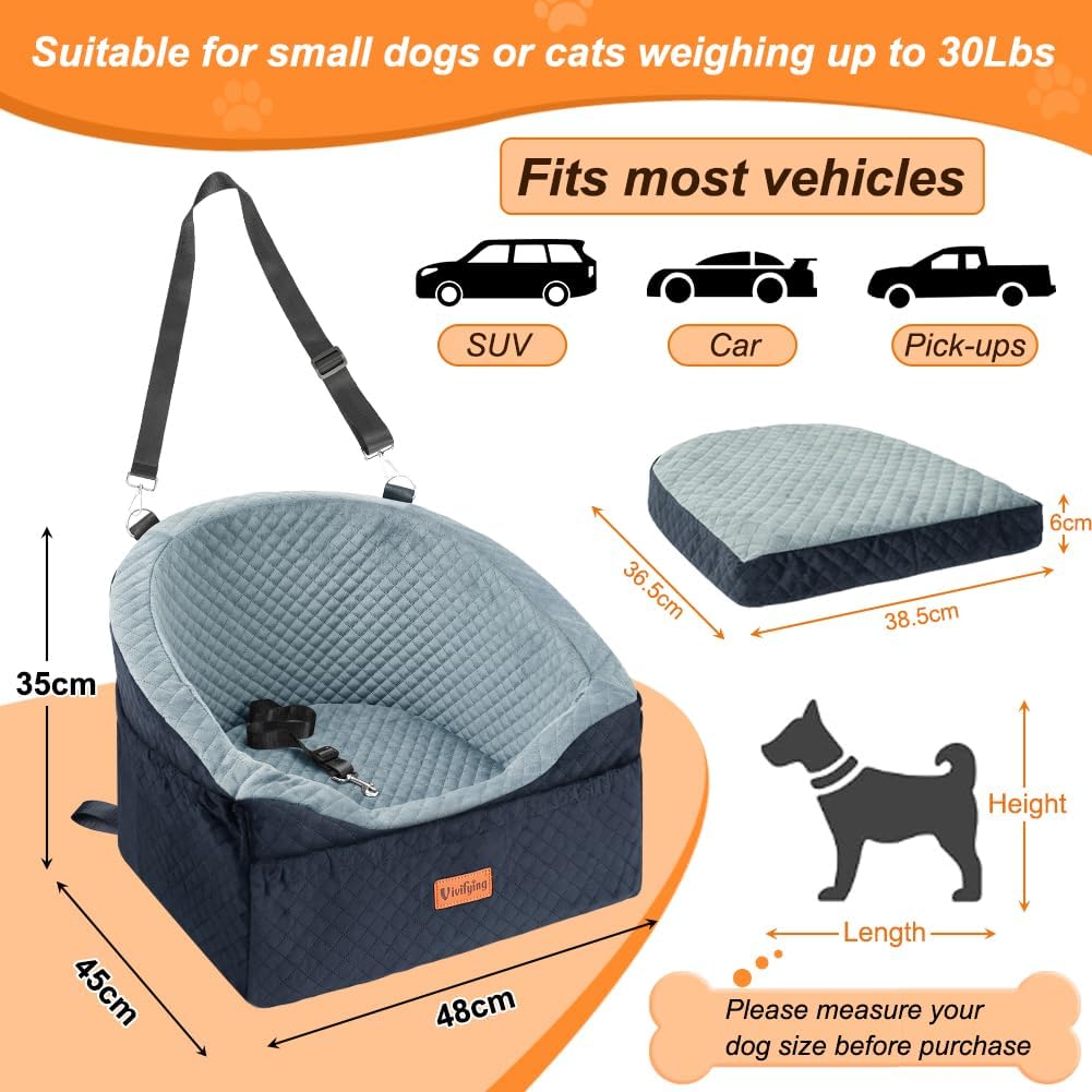 Vivifying Hundeautositz für kleine und mittelgrosse Hunde, abnehmbare und waschbare Sitzerhöhung für