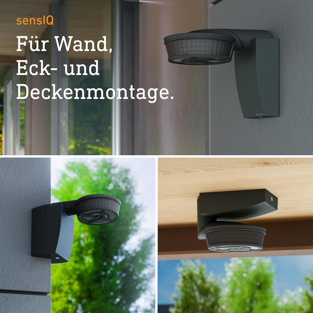 Steinel 29579 Infrarot-Bewegungsmelder sensIQ schwarz, 300°|20 m Sensor, 2500 W, Dauerlicht, Montage