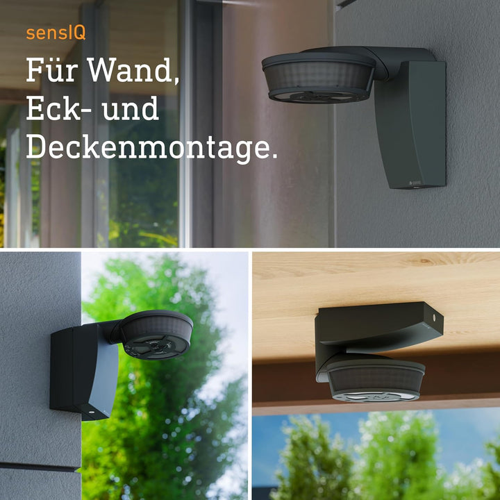Steinel 29579 Infrarot-Bewegungsmelder sensIQ schwarz, 300°|20 m Sensor, 2500 W, Dauerlicht, Montage