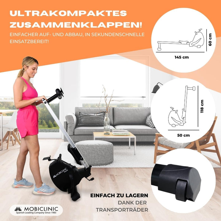 Mobiclinic® Fitness, Rudergerät, Rowfit, 8 widerstandsstufen, Geräuschlos, Magnetischer Widerstand,