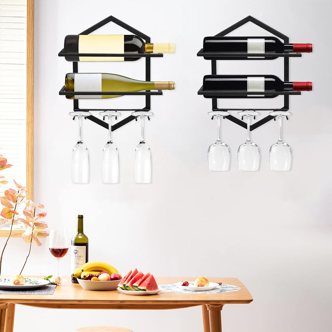 Giyiprpi Metall Wandmontierter Weinhalter Rack, Weinglashalter Hängend Stehen Organizer für 2 Flasch
