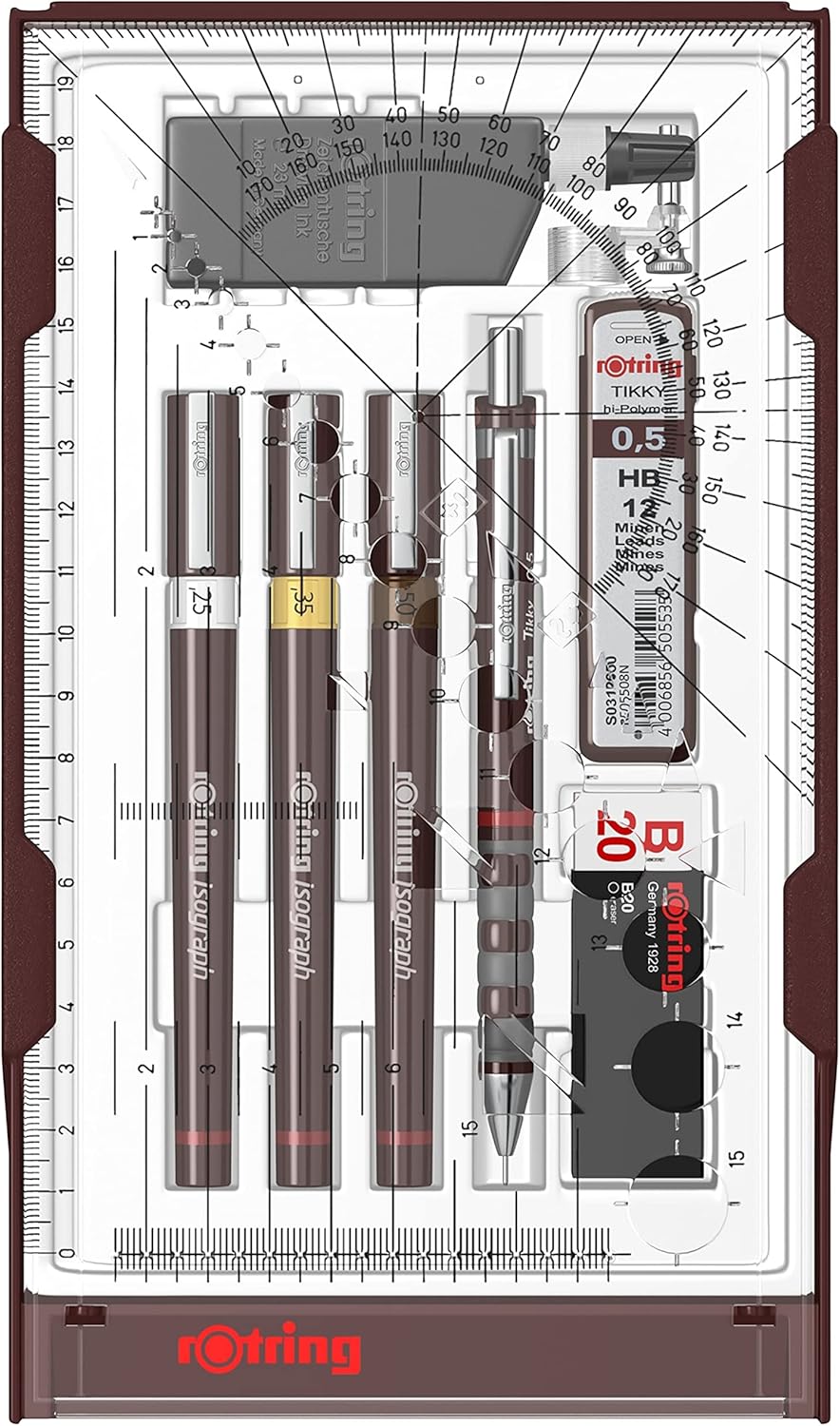 rOtring Isograph Fineliner College Set | 3 Isograph Tuschefüller (0,25 mm, 0,35 mm und 0,50 mm), Tik