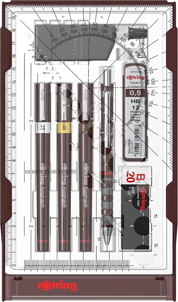 rOtring Isograph Fineliner College Set | 3 Isograph Tuschefüller (0,25 mm, 0,35 mm und 0,50 mm), Tik