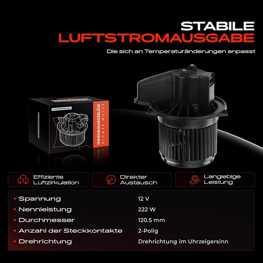 Frankberg Innenraumgebläse Gebläsemotor Kompatibel mit Panda 312 319 0.9L-1.2L 2012-2022 Panda Van 3