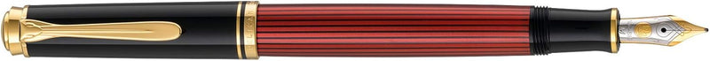 Pelikan Füllhalter Souverän 600, Schwarz-Rot, Feder B (breit), hochwertiger Kolbenfüller im Geschenk