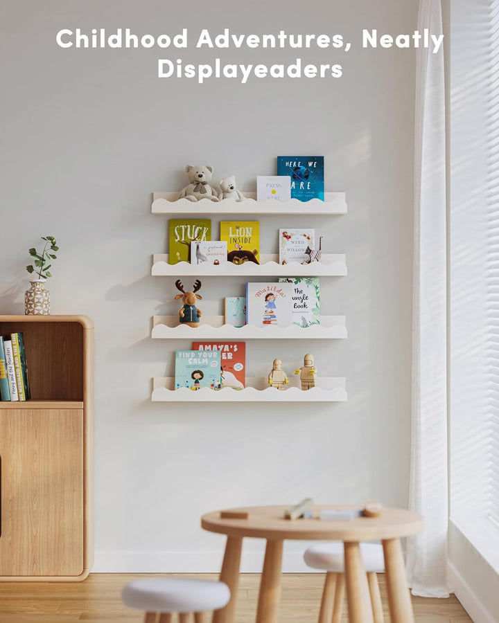 Kids' Bookshelf Set mit 4 weissen Floating Kindergartenbüchern, Bild-Ledge Shelf für Wanddekoration