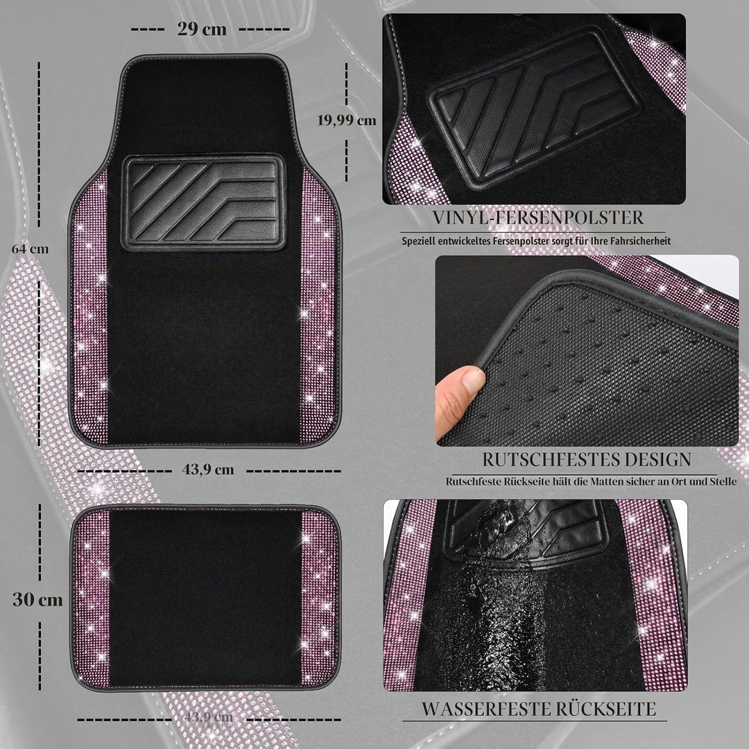 CAR PASS Universelle Passform, hübscher glänzender Strass-Teppich, komplettes Set, 4-teilig, Auto-Fu