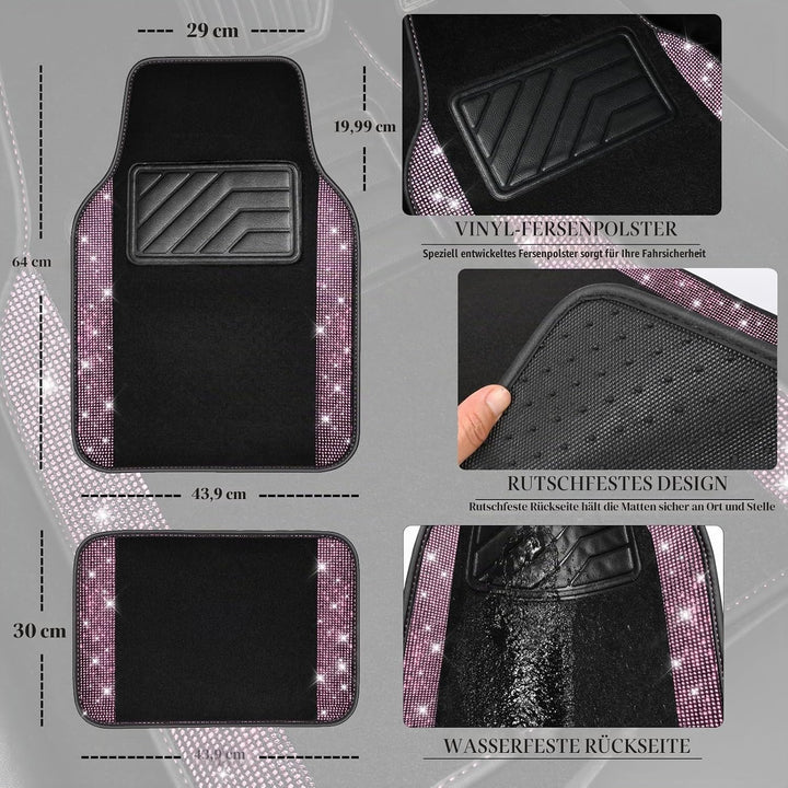 CAR PASS Universelle Passform, hübscher glänzender Strass-Teppich, komplettes Set, 4-teilig, Auto-Fu