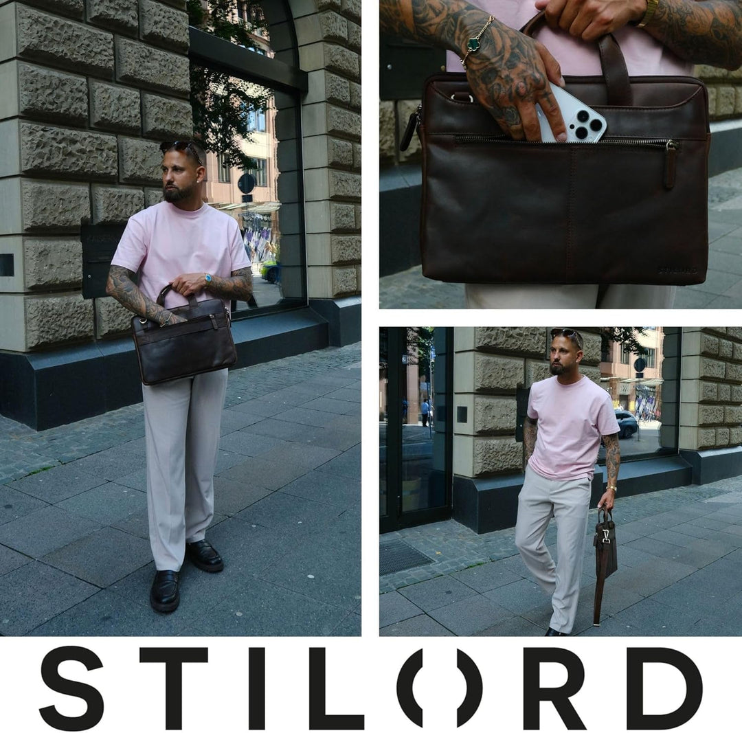 STILORD Ross Vintage Laptoptasche 13,3 Zoll - 14 Zoll Leder Laptophülle Herren Schmal Dokumententasc