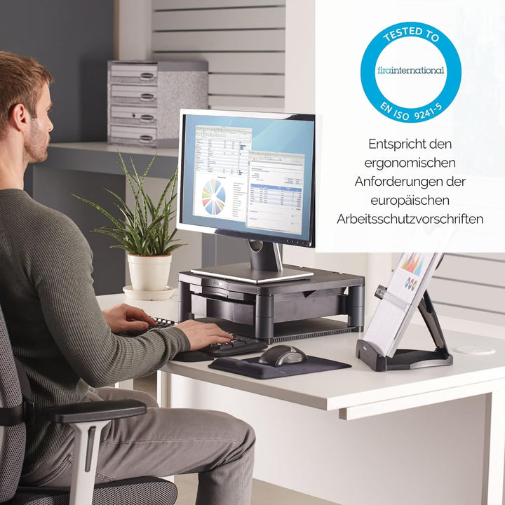 Fellowes Monitorständer Premium Plus, höhenverstellbar in 5 Stufen, ergonomisch, sehr stabil für Mon