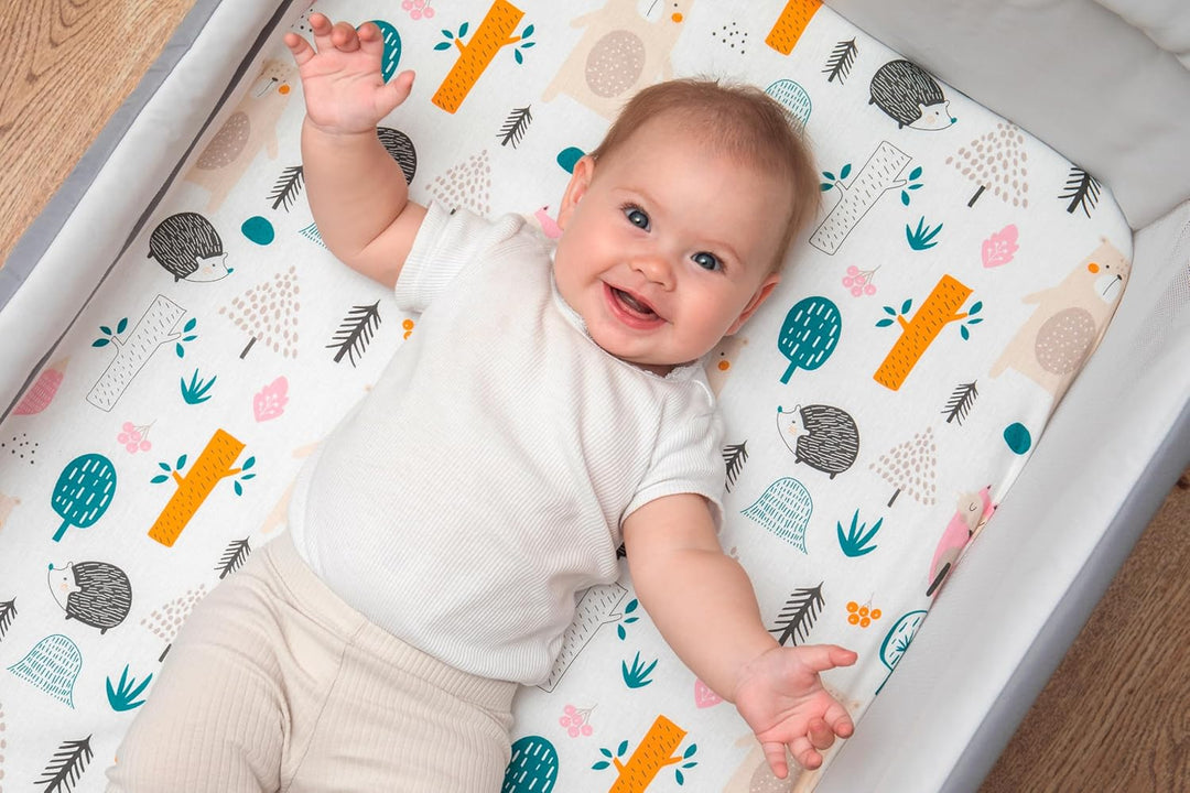 Lovely Hippo 2X Spannbettlaken 83x50cm 100% Baumwolle + 1X Matratzenschoner 100% wasserdichtem Mater