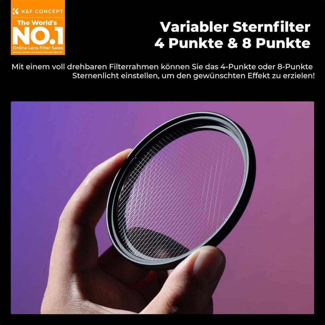 K&amp;F CONCEPT 55mm Variabler Kurzstrahl-Sternfilter 4&amp;8 Punkte Dezenter Glanz | HD Optisches Glas mit