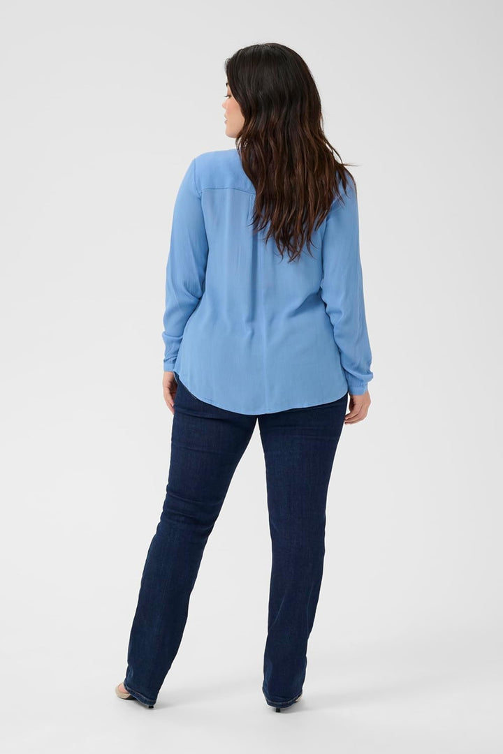 KAFFE CURVE Langarm-Bluse KCami Damen Bluse Langarm V-Ausschnitt Lassig Langarmshirt Grosse Grössen