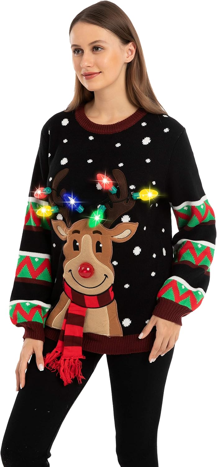 JOYIN Damen LED Beleuchtete Rentier Hässliche Weihnachtspullover Damen mit Integrierten Leuchtmittel