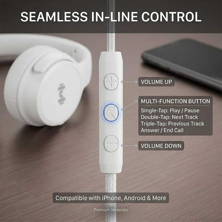 Kabel-Over-Ear-Kopfhörer, Mikro, 3,5 mm, USB-C-Adapter, Weiss | Falt- und verstellbare Kopfhörer mit