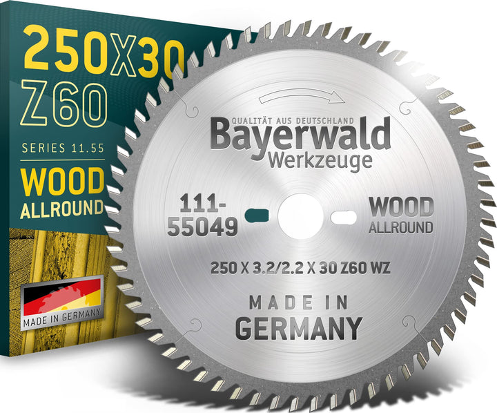 Bayerwald - HM Kreissägeblatt Ø 250 mm x 30 mm x 60 Z (Für Weichholz, Hartholz etc.), Ø 250 mm x 30