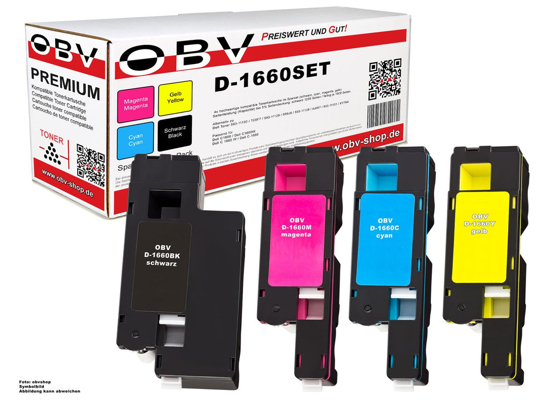 OBV 4X kompatibler Toner als Ersatz für Dell C1660 C1660W C1660DW C1660CN C1660CNW schwarz Cyan Mage