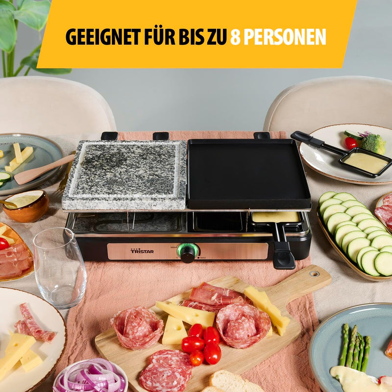 Tristar Raclette RA-2747 – 4-in-1 – Raclette/Kochstein/Grill/Teppanyaki – 8 Personen – 1400 W