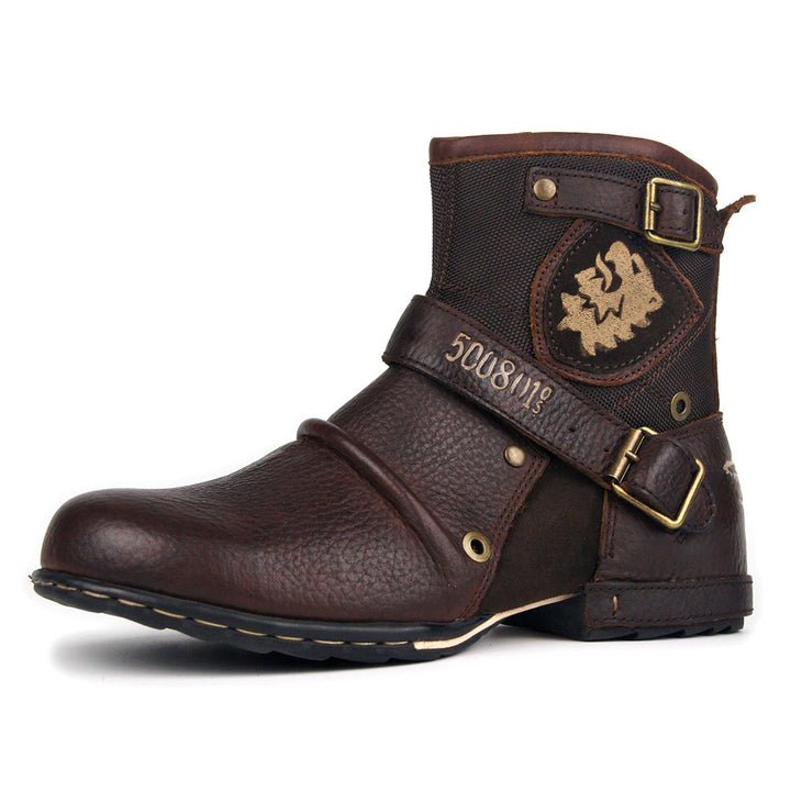 COWSDELLA Herren Stiefel aus Leder Rindsleder mit Gummisohle Biker Motorrad Boots mit Reissverschlus