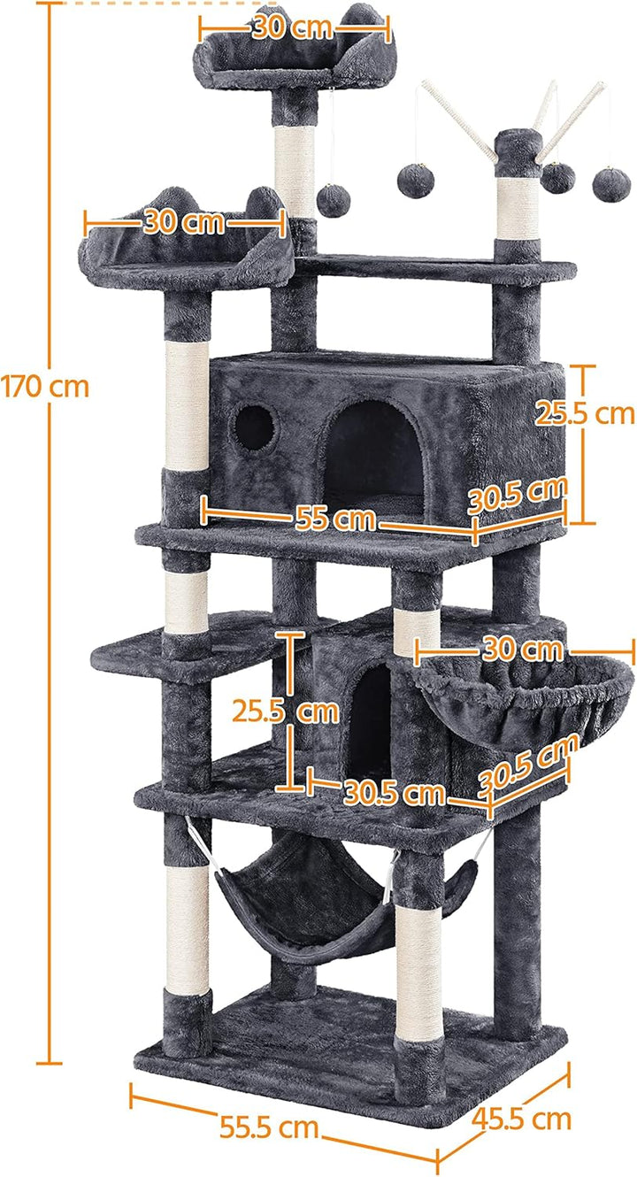 Yaheetech Kratzbaum 170 cm Katzenbaum XL Stabiler Katzenkratzbaum Kletterbaum für Katzen, mit Aussic