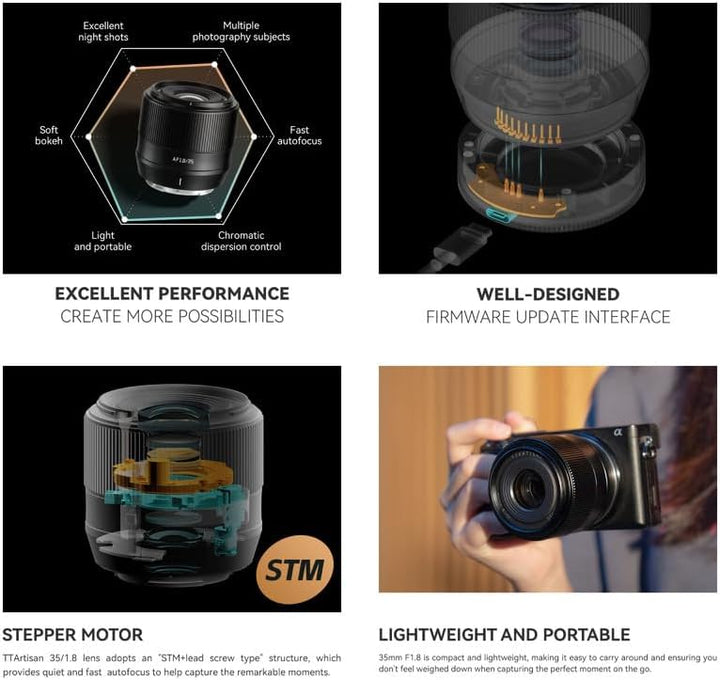 TTArtisan AF 35mm F1.8 Objektiv Autofokus APS-C Rahmen für Fuji X Mount Kameras X-A1 X-A10 X-M1 X-T1