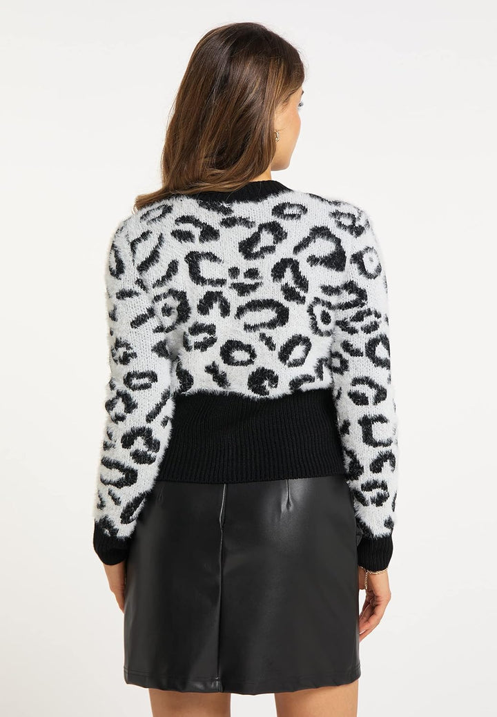 faina Damen Sweater XS-S Wollweiss Schwarz, XS-S Wollweiss Schwarz