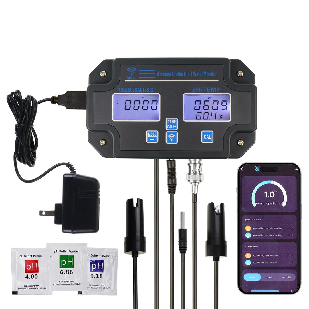 6 in 1 Multiparameter pH-Tester: pH/EC/TDS/Salz/SG/Temperatur mit Drahtloses WLAN Überwachung über M