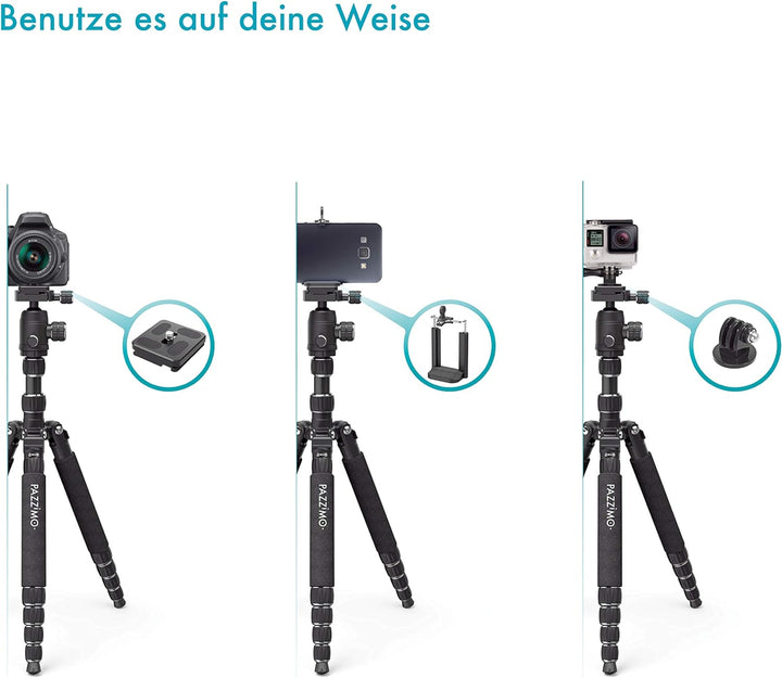 Kamera Stativ für Spiegelreflexkamera (DSLR-Tripod mit Zubehör, 1530g leicht, 3-Wege Kugelkopf, inkl